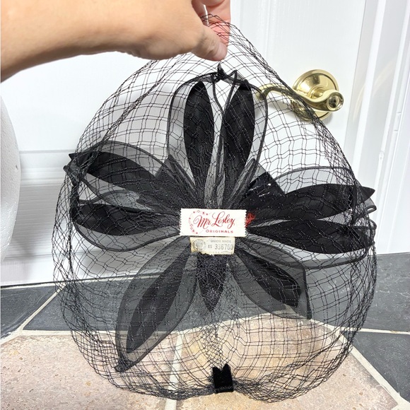 50s Mr. Lesley Veiled Cocktail Hat Black UNION MADE USA Vintage - Picture 6 of 8
